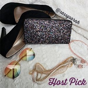 RESTOCK Black Rainbow Glitter Single Zipper Wallet